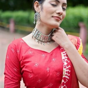 Yellow Dola Silk Lehenga Choli with Vibrant Red Blouse | Bandhej & Ajarakh Print | Wedding & Festive Wear