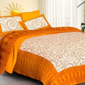 Rajasthani Traditionally Printed Cotton Doublebed Bedsheet With Pack of 2 Pillow Covers